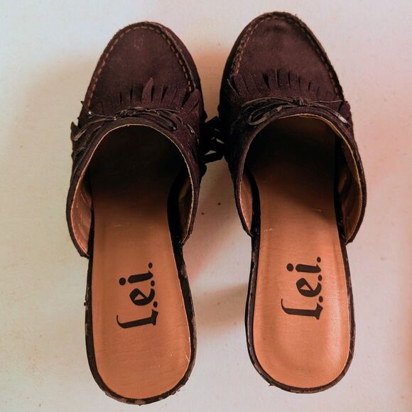 Lei Vintage Y2k Black Tassel Platform Mule Clog Heels - Picture 5 of 7